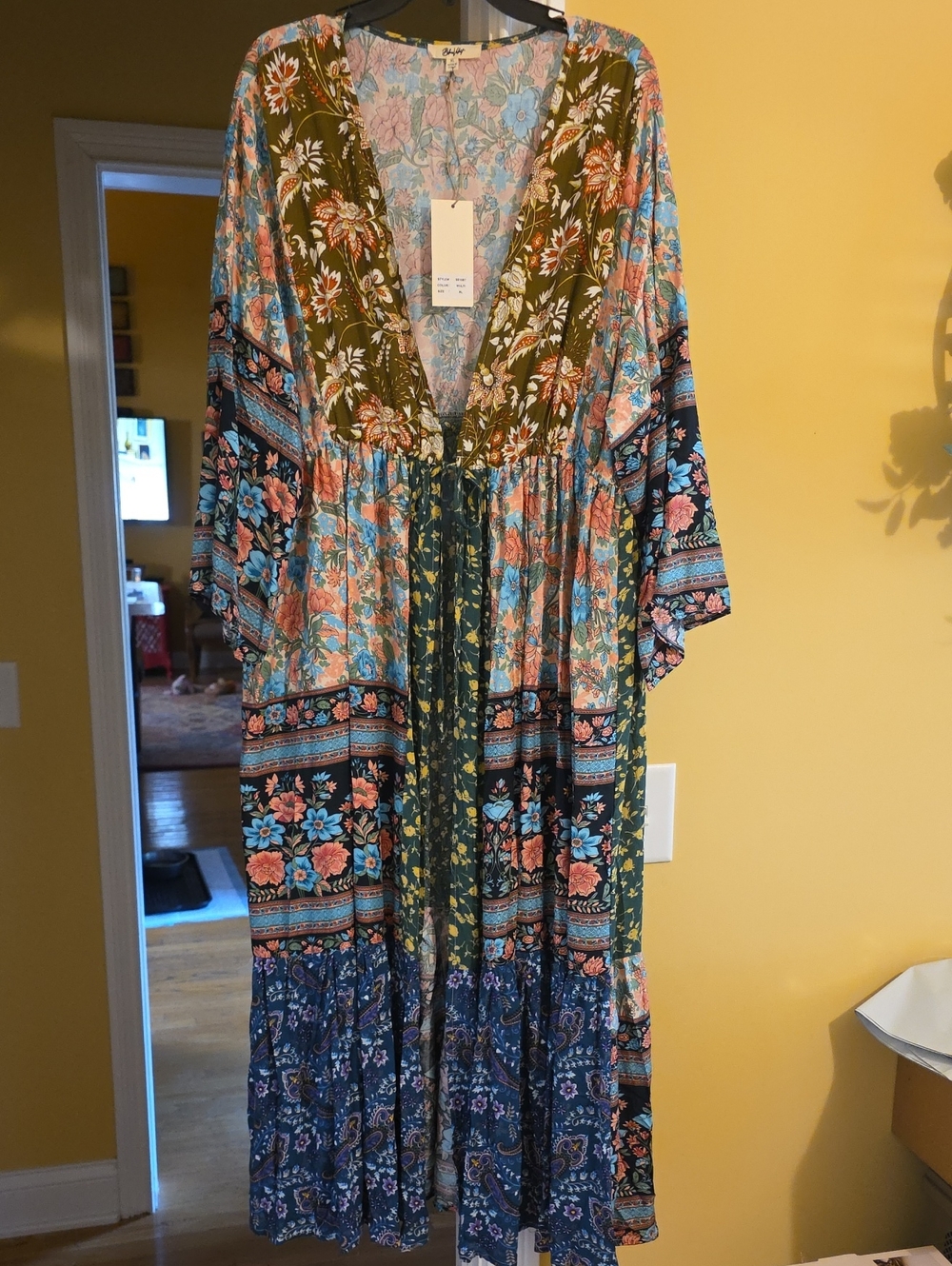 Boho Floral Patchwork Maxi Kimono